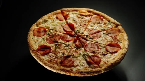 Big Pizza Is Rotating On Air (levitation) Stock Footage 114211253