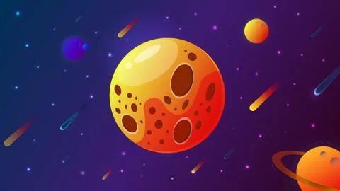 Big planet with craters. vector illustration. Space background with stars Stock Illustration