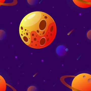 Big planet with craters. vector illustration. Space background with stars Stock Illustration