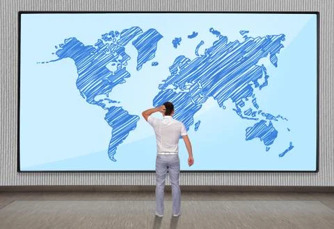 Big plasma with world map Foto stock