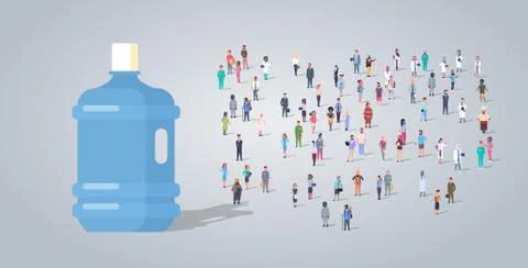Big plastic bottle over people group different occupation employees mix race Stock Illustration