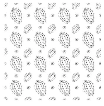 Big plump blooming cactus in doodle style. Simple seamless pattern. Stock Illustration