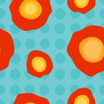 Big Poppies &amp; Halftone Seamless Vector Stock Illustration