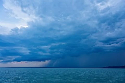 Big powerful storm clouds over tke Lake Balaton of Hungary Stock Photos