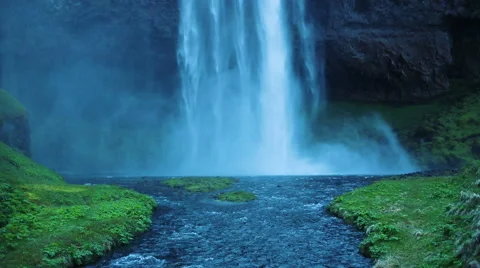 Big Powerful Waterfall with Lots of Water Spray. Stock Footage 52085196