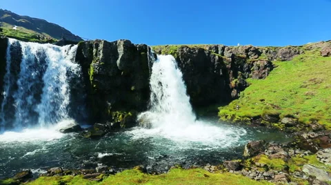 Big Powerful Waterfall with Lots of Water Spray. Video stock 52085383