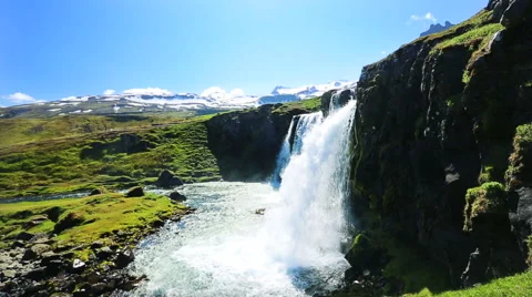 Big Powerful Waterfall with Lots of Water Spray. Video stock 52085489