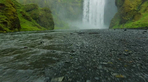 Big Powerful Waterfall with Lots of Water Spray. Stock-Footage 52315427