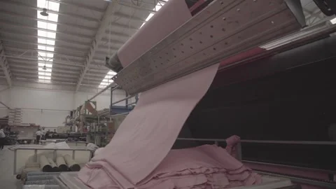 A big printing machine for cotton cloth in textile factory Stock Footage 248798401