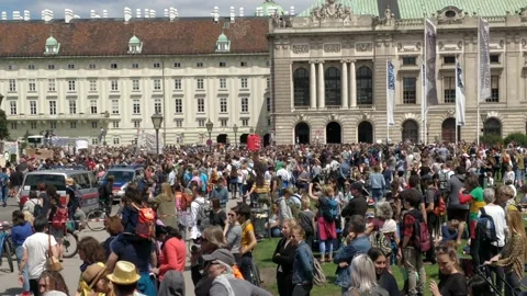 Big protest for climate justice environmental policy Vienna 4K Stock Footage 133658004