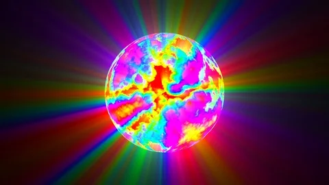 Big Psychedelic Sphere Colorful Rays Abstract Motion Background Loop Fast Video stock 102054182