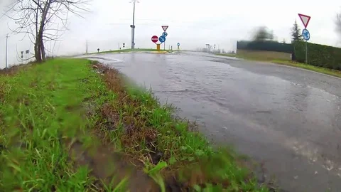 A big puddle and a car Stock Footage 69136978