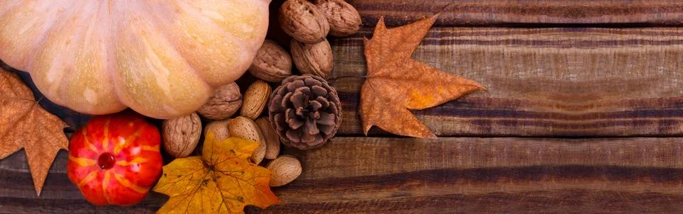Big pumpkin and nuts Stock Photos