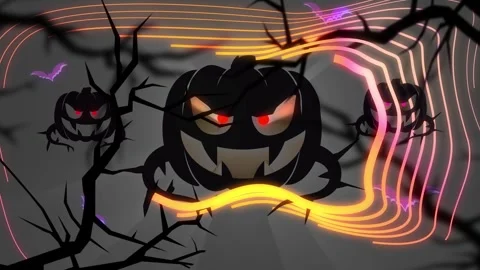 Big pumpkin animation with drawing glowing lines around screen frame. Black  Stock Footage 249520643