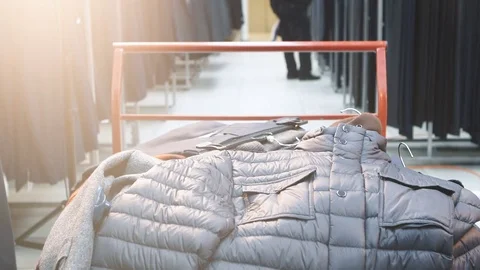 Big purchase inside of mens hypermarket outfits Stock Footage 79214062