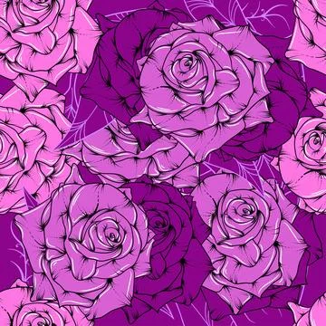 Big purple roses seamless pattern Stock Illustration