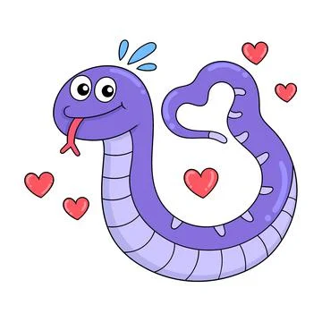 Big python happy in love on valentine day, doodle icon image kawaii Illustrazione stock