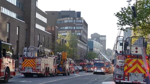 Big quantity of firetruck downtown Stock Footage 90362190
