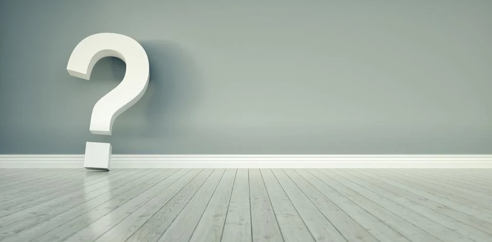 Big question mark on wall,  including Copy space, FAQ concept image - 3D Rend Stock Illustration