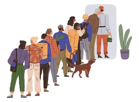 Big queue. The crowd people represented diverse mix ages and backgrounds The Illustrazione stock