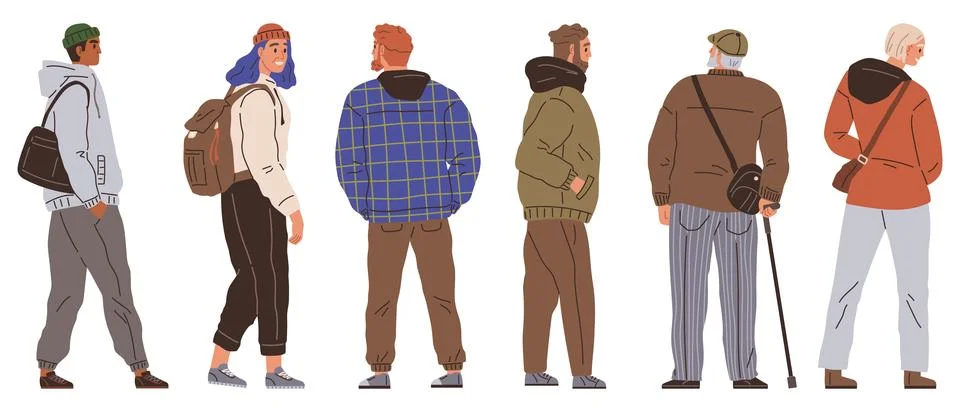 Big queue. The crowd queuing outside store was testament to popularity event Stock Illustration