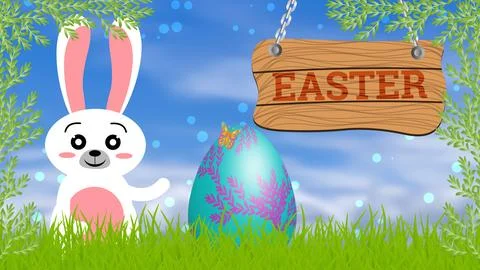 Big rabbit showing Easter egg Stock Illustration