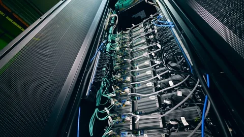Big rack with modern computer at a data center. Video stock 111869955