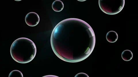 Big rainbow soap bubbles fly up across black background. 4K Loop animation. Stock Footage 90562274