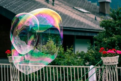Big rainbow soap bubbles Stock Photos
