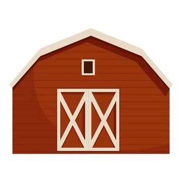 Big red barn building standing on farm yard Ilustración de archivo