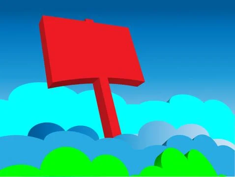 Big Red Blank Sign in the Clouds (Vector) Stock Illustration