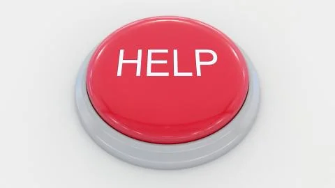Big red button with help inscription. Conceptual 3D rendering Stock Illustration