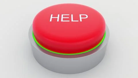 Big red button with help inscription being pushed. Conceptual 3D rendering Stock Illustration