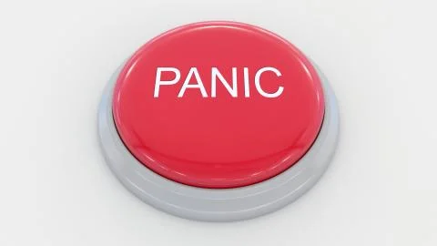 Big red button with panic inscription. Conceptual 3D rendering Stock Illustration
