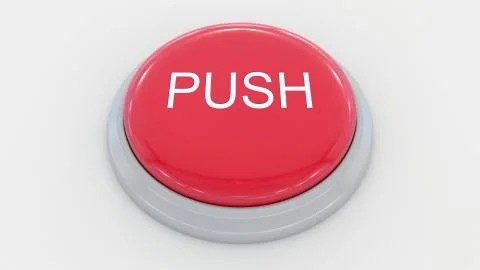 Big red button with push inscription. Conceptual 3D rendering Stock Illustration