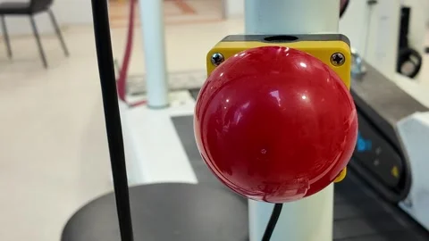 Big red button is ready for use in activity center Stock Footage 330215230