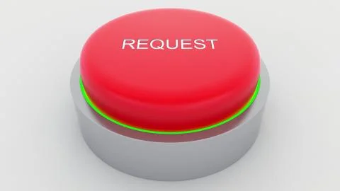 Big red button with request inscription being pushed. Conceptual 3D rendering Stock Illustration