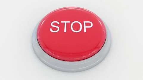 Big red button with stop inscription. Conceptual 3D rendering Illustrazione stock