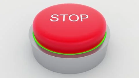 Big red button with stop inscription being pushed. Conceptual 3D rendering 스톡 일러스트