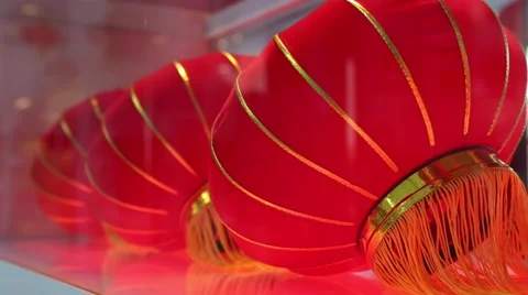 Big red Chinese lanterns, pan Stock Footage 60054770