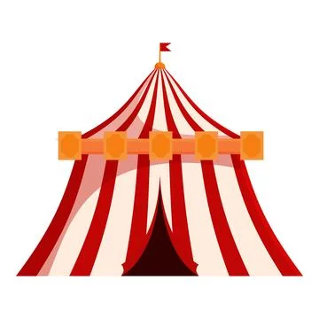 Big red circus tent standing isolated on white background 库存插图