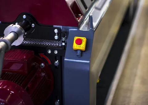 Big Red emergency button or stop button for manual pressing. STOP button for  Stock Photos