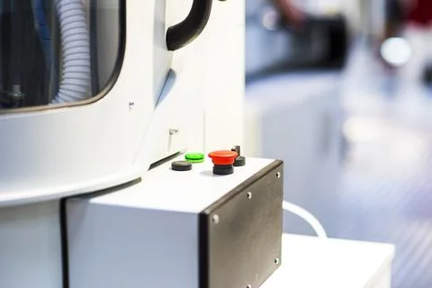 Big Red emergency button or stop button for manual pressing. STOP button for  Stock Photos