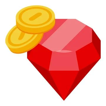 Big red gemstone with two gold coins isometric icon Illustrazione stock