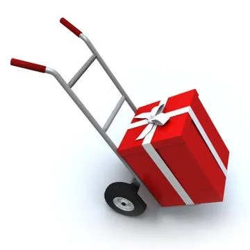 Big red gift box in a push cart Stock Illustration