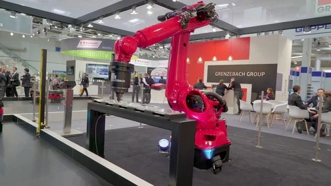 A big red grilling machine on demonstration Stock Footage 76210998