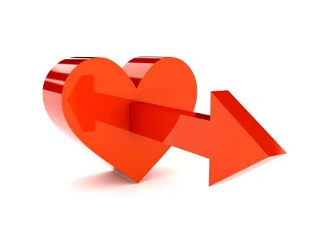 Big red heart with arrow pointing forward. Concept 3D illustration. Stock Illustration