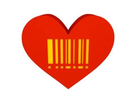 Big red heart with barcode symbol. Concept 3D illustration. Stock Illustration