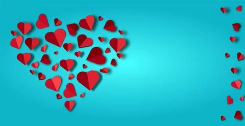 Big red heart lined with small paper hearts on a blue background,, vector ill Stock-Illustration