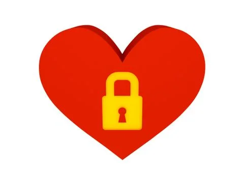 Big red heart with lock symbol. Concept 3D illustration. Stock-Illustration